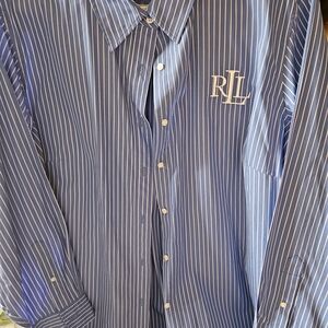 Lauren Ralph Lauren Blue and White Pinstripe Women's Button-Up Blouse